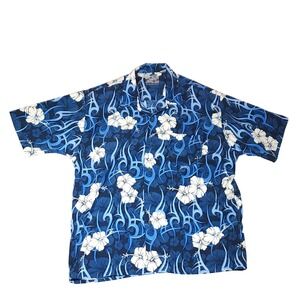 Pineapple Connection Shirt Mens XL Blue Floral Hawaiian Short Sleeve Button Up